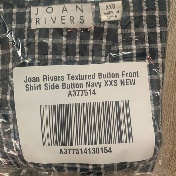 NWT JOAN RIVERS TEXTURED BUTTON FRONT SHIRT W/SIDE BUTTONS LIME NAVY BLUE XXS - Picture 10 of 11